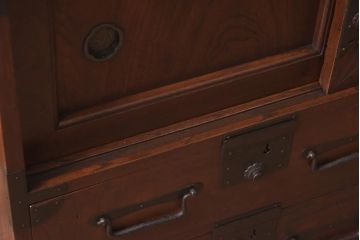 アンティーク家具　和製アンティーク　明治大正期　三方ケヤキ材　新潟県産　上手物!　上質な和の趣漂う帳場箪笥(和タンス、時代箪笥、収納棚、引き出し)(R-039576)