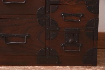 アンティーク家具　和製アンティーク　明治大正期　三方ケヤキ材　新潟県産　上手物!　上質な和の趣漂う帳場箪笥(和タンス、時代箪笥、収納棚、引き出し)(R-039576)