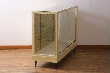 ビンテージ家具　ペイント　レトロな雰囲気がお洒落なガラスケース(ショーケース、陳列棚)(R-039578)