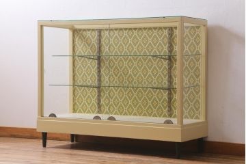 ビンテージ家具　ペイント　レトロな雰囲気がお洒落なガラスケース(ショーケース、陳列棚)(R-039578)