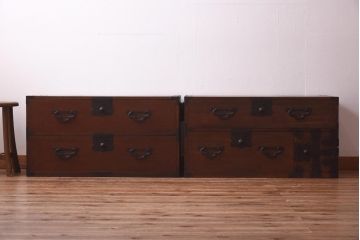 アンティーク家具　和製アンティーク　大正期　ヒノキ材　上品な佇まいが魅力の重ね箪笥(和タンス、衣装箪笥、引き出し)(R-039579)