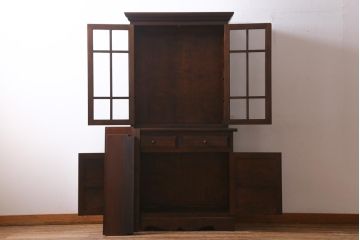 中古　松本民芸家具　シックな雰囲気がおしゃれなA型食器棚(カップボード、キャビネット、収納棚、戸棚)(定価50万円)(R-039583)