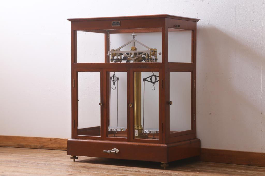 天秤 レトロ 木製 ガラスケース 上皿天秤 はかり 昭和レトロ 天秤