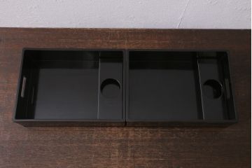 古民具・骨董　大正昭和初期　煙草盆一対　銅火入　漆器　箱付(R-039604)