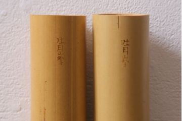 古民具・骨董　大正昭和初期　煙草盆一対　銅火入　漆器　箱付(R-039604)