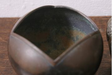 古民具・骨董　大正昭和初期　煙草盆一対　銅火入　漆器　箱付(R-039604)