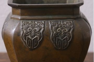 古民具・骨董　大正昭和初期　煙草盆一対　銅火入　漆器　箱付(R-039604)