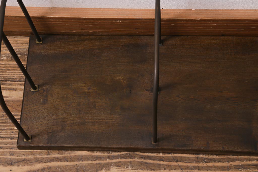 アンティーク雑貨　大正昭和初期　栓材一枚板　金属フレームと木の組み合わせが格好良い大型サイズの本立て(ブックスタンド)(R-039606)