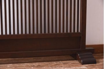 ヴィンテージ家具　松本民芸家具　格子のデザインが上品なC型衝立(つい立て、パーテーション、ビンテージ)(定価約14万円)(R-039610)