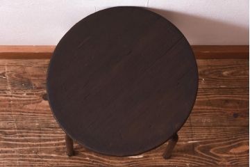 アンティーク家具　鉄脚　昭和中期　古い質感が味わい深いレトロな丸スツール(チェア、椅子)(R-039617)
