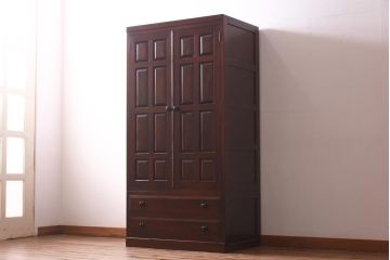 中古　松本民芸家具　D型洋服タンス 引き出しが2杯付いたワードローブ(衣装箪笥)(定価約50万円)