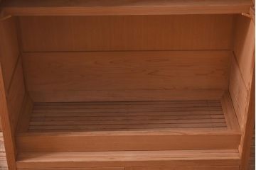 中古　民芸家具　網代引戸　柔らかな木味が上品な置水屋(茶水屋、茶道具、収納棚、引き出し)(R-039619)