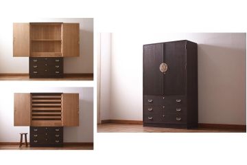 中古　国産　高級品　総桐材　木肌と金具のコントラストが美しい上品な2WAY重ね桐箪笥(和タンス、衣装箪笥、衣装盆付き、桐たんす)(R-039622)