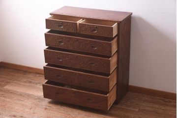 ビンテージ家具　中古　伝統工芸　軽井沢彫り　和空間を高める桜の浮き彫りのビンテージチェスト(引き出し)(R-039629)