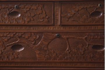 ビンテージ家具　中古　伝統工芸　軽井沢彫り　和空間を高める桜の浮き彫りのビンテージチェスト(引き出し)(R-039629)
