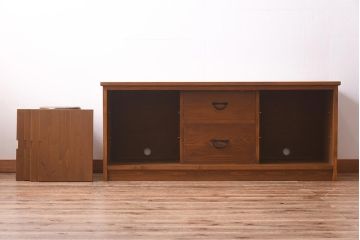ラフジュ工房オリジナル　古建具リメイク　組子　和テイストのお部屋におすすめなテレビ台(ローボード、収納棚、テレビボード、書院戸)(R-039658)