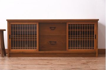 ラフジュ工房オリジナル　古建具リメイク　組子　和テイストのお部屋におすすめなテレビ台(ローボード、収納棚、テレビボード、書院戸)(R-039658)