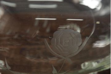 アンティーク雑貨　和製アンティーク　花蝶図　シックな雰囲気漂うガラス水盤(水鉢、睡蓮鉢、金魚鉢、花器)(R-039660)