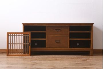 ラフジュ工房オリジナル　古建具リメイク　脚付き　組子　和テイストのお部屋におすすめなテレビ台(ローボード、収納棚、テレビボード、書院戸)(R-039662)