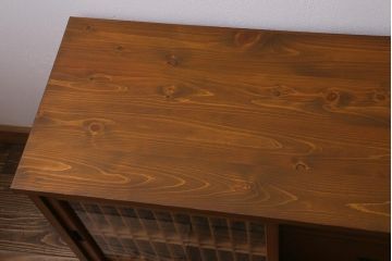 ラフジュ工房オリジナル　古建具リメイク　脚付き　組子　和テイストのお部屋におすすめなテレビ台(ローボード、収納棚、テレビボード、書院戸)(R-039662)