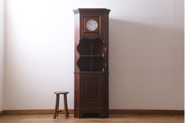 中古　松本民芸家具　シックなD型隅棚(コーナーキャビネット、ホールクロック、時計)(定価約49万円)(R-039669)