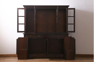 中古　松本民芸家具　見せる収納と隠す収納が一台で可能なF型食器棚(カップボード、飾り棚、収納棚、サイドボード、サイドキャビネット)(定価約100万円)(R-039679)