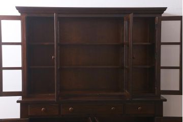 中古　松本民芸家具　見せる収納と隠す収納が一台で可能なF型食器棚(カップボード、飾り棚、収納棚、サイドボード、サイドキャビネット)(定価約100万円)(R-039679)