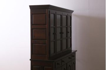 中古　松本民芸家具　見せる収納と隠す収納が一台で可能なF型食器棚(カップボード、飾り棚、収納棚、サイドボード、サイドキャビネット)(定価約100万円)(R-039679)