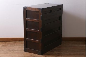 中古　松本民芸家具　和モダンな507型金具付タンス(チェスト、引き出し)(定価約41万9千円)(R-039681)