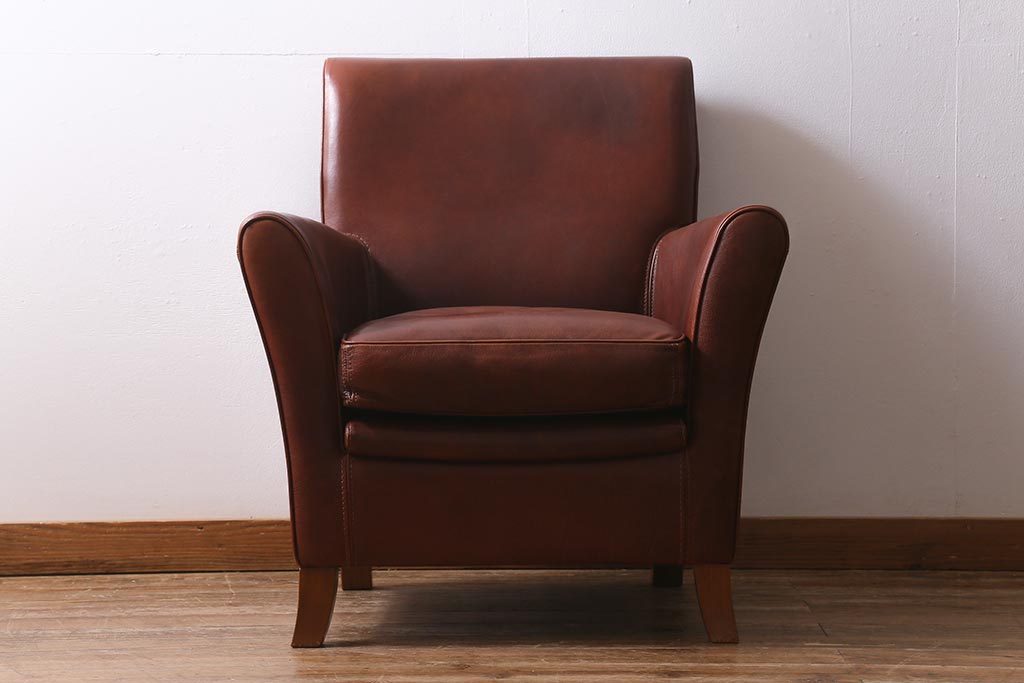 中古　イタリア製　baxter(バクスター)　OXFORDINE　牛革　ヴィンテージ感漂う1人掛けソファ(アームソファ、1Pソファ)(定価約86万円)(R-039686)