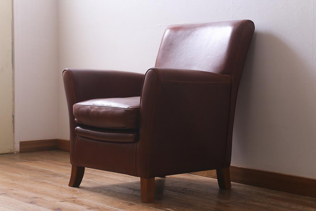 中古　イタリア製　baxter(バクスター)　OXFORDINE　牛革　ヴィンテージ感漂う1人掛けソファ(アームソファ、1Pソファ)(定価約86万円)(R-039686)