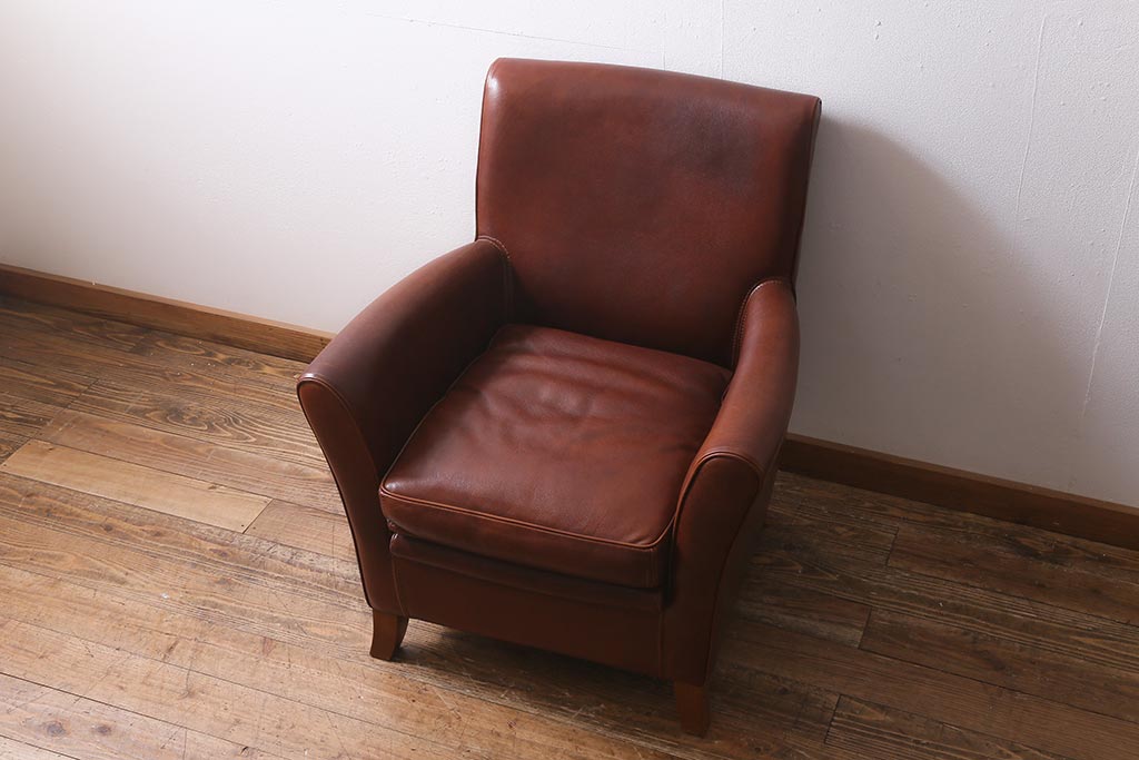 中古　イタリア製　baxter(バクスター)　OXFORDINE　牛革　ヴィンテージ感漂う1人掛けソファ(アームソファ、1Pソファ)(定価約86万円)(R-039686)