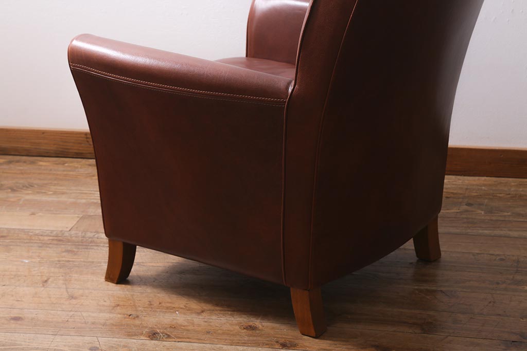 中古　イタリア製　baxter(バクスター)　OXFORDINE　牛革　ヴィンテージ感漂う1人掛けソファ(アームソファ、1Pソファ)(定価約86万円)(R-039686)