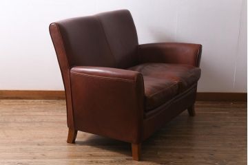 中古　Baxter社(バクスター)　OXFORDINE　ヴィンテージ感あふれるイタリア製の2人掛けレザーソファ(2Pソファ)(定価約160万円)(R-039687)