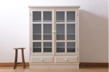 リメイク家具　中古　ペイント　民芸家具　爽やかなバイカラーが目を引く本箱(ブックケース、飾り棚、キャビネット、収納棚)(R-039690)