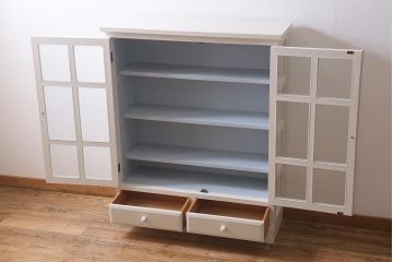 リメイク家具　中古　ペイント　民芸家具　爽やかなバイカラーが目を引く本箱(ブックケース、飾り棚、キャビネット、収納棚)(R-039690)