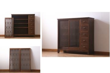 ラフジュ工房オリジナル　古建具リメイク　引き出し5杯付きの組子書院戸のキャビネット(戸棚、リビングボード)(R-039700)