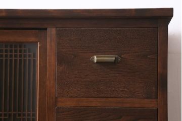 ラフジュ工房オリジナル　古建具リメイク　引き出し5杯付きの組子書院戸のキャビネット(戸棚、リビングボード)(R-039700)