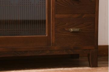 ラフジュ工房オリジナル　古建具リメイク　引き出し5杯付きの組子書院戸のキャビネット(戸棚、リビングボード)(R-039700)