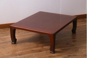 中古　工芸家具(指物家具)　総ケヤキ材　漆塗り　溜塗と杢目が美しい高級感溢れる座卓(ローテーブル)(R-039704)