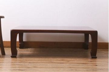 中古　工芸家具(指物家具)　総ケヤキ材　漆塗り　溜塗と杢目が美しい高級感溢れる座卓(ローテーブル、センターテーブル、リビングテーブル)(R-039705)