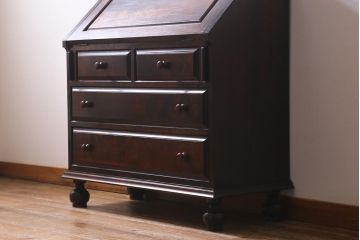 ヴィンテージ家具　松本民芸家具　H型　ボールフットの脚がお洒落なライティングビューロー(簿記机、在宅ワーク、在宅用デスク、ビンテージ)(R-039711)