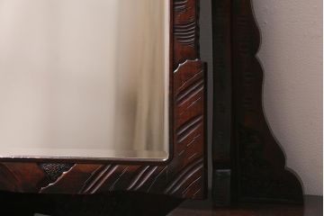 ヴィンテージ家具　伝統工芸　軽井沢彫り　桜の意匠が目を惹く上品な佇まいの鏡台(ドレッサー、ビンテージ)(R-039712)