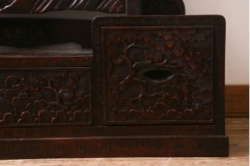 ヴィンテージ家具　伝統工芸　軽井沢彫り　桜の意匠が目を惹く上品な佇まいの鏡台(ドレッサー、ビンテージ)(R-039712)