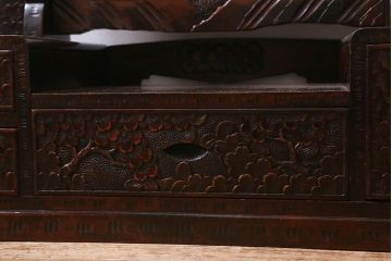 ヴィンテージ家具　伝統工芸　軽井沢彫り　桜の意匠が目を惹く上品な佇まいの鏡台(ドレッサー、ビンテージ)(R-039712)