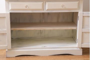 リメイク家具　民芸家具　シャビーなホワイトペイントキャビネット(食器棚、収納棚)(R-039714)