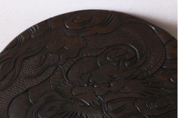 中古　伝統工芸　日光彫り　龍雲図　迫力ある彫刻のサイドテーブル(花台、飾り台)(R-039721)