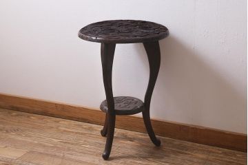 中古　伝統工芸　日光彫り　龍雲図　迫力ある彫刻のサイドテーブル(花台、飾り台)(R-039721)