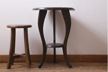 中古　伝統工芸　日光彫り　龍雲図　迫力ある彫刻のサイドテーブル(花台、飾り台)(R-039721)