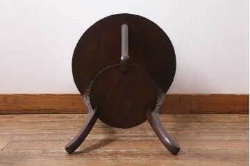 中古　伝統工芸　日光彫り　龍雲図　迫力ある彫刻のサイドテーブル(花台、飾り台)(R-039721)